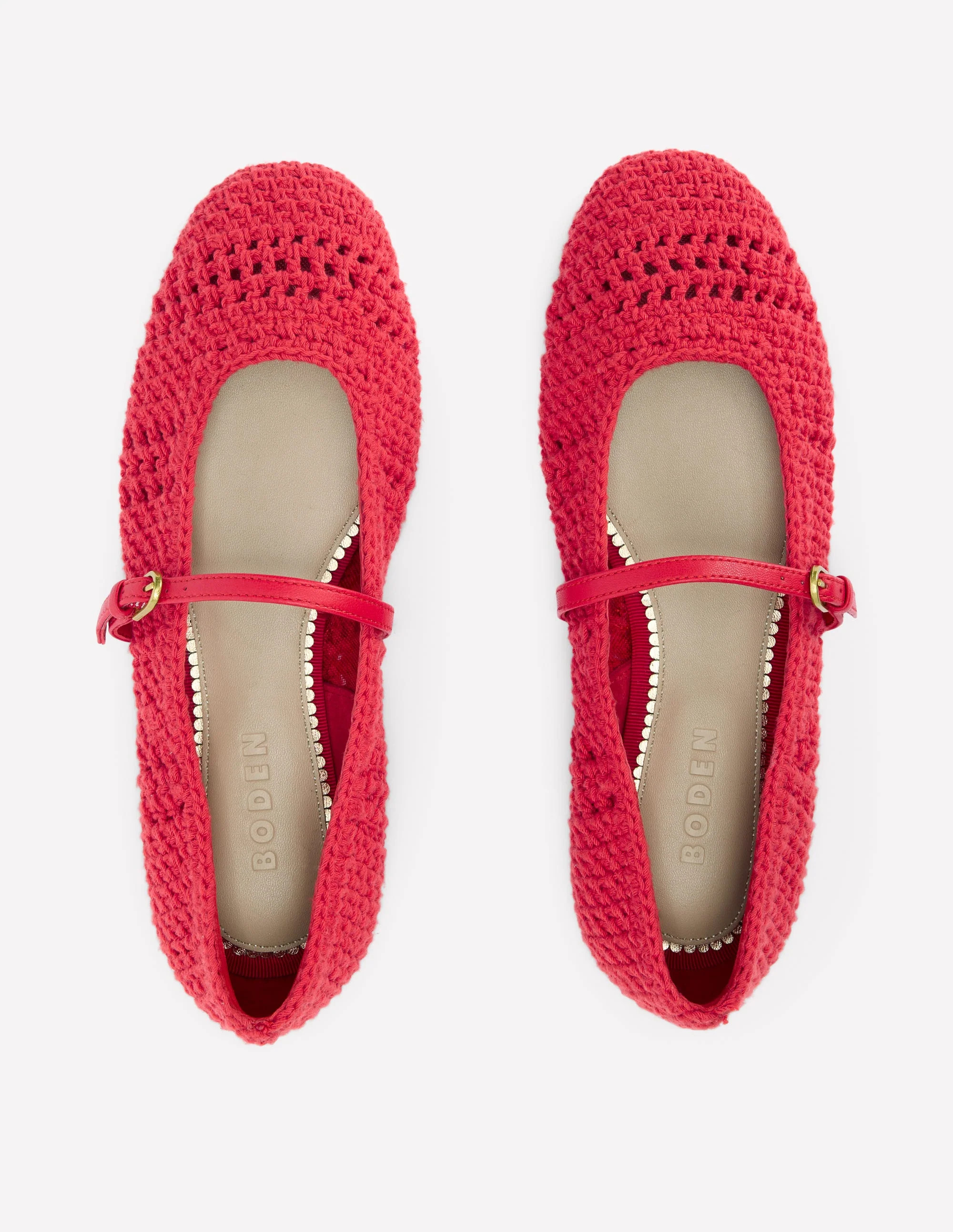 Crochet Mary Jane Flats-Post box Red | Boden UK