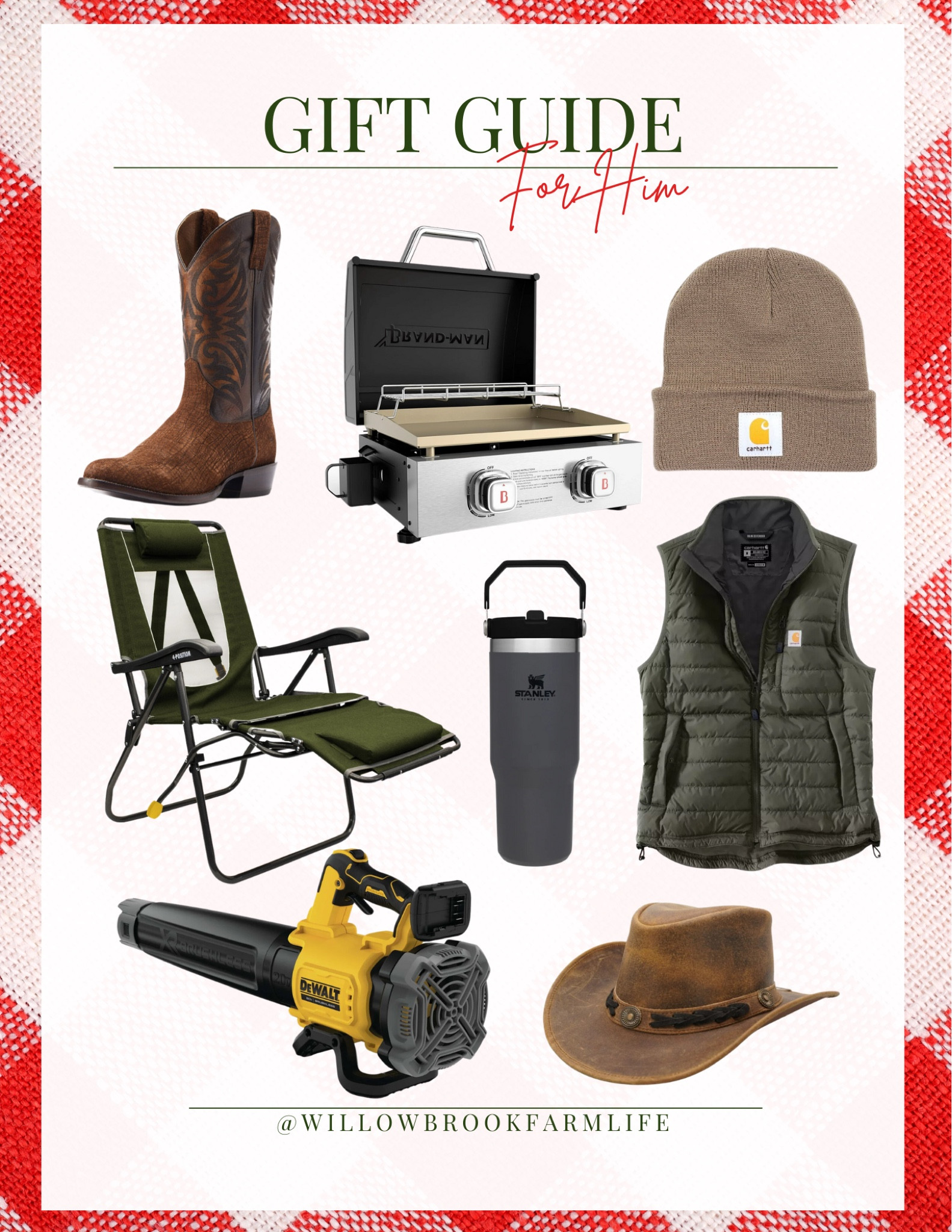 GIFT GUIDE- For him

Rounded up some great gift ideas for the man in your life!

Cowboy boots, cowboy hat, leaf blower, stabley cup, carhartt vest, carhartt beanie, outdoor lounger, portable flattop grill



#LTKHoliday #LTKGiftGuide #LTKMens