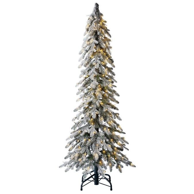 Holiday Living 5-ft Alpine Pre-Lit Slim Flocked Artificial Christmas Tree with 300 Constant Warm ... | Lowe's
