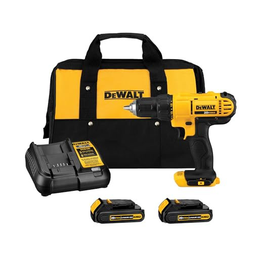 DEWALT 20V Max Cordless Drill Driver Set, 2 Speed, High Performance Motor, Includes 2 XR 1.3Ah Li-Ion Batteries, Charger and Contractor Bag (DCD771C2) | Amazon (US)