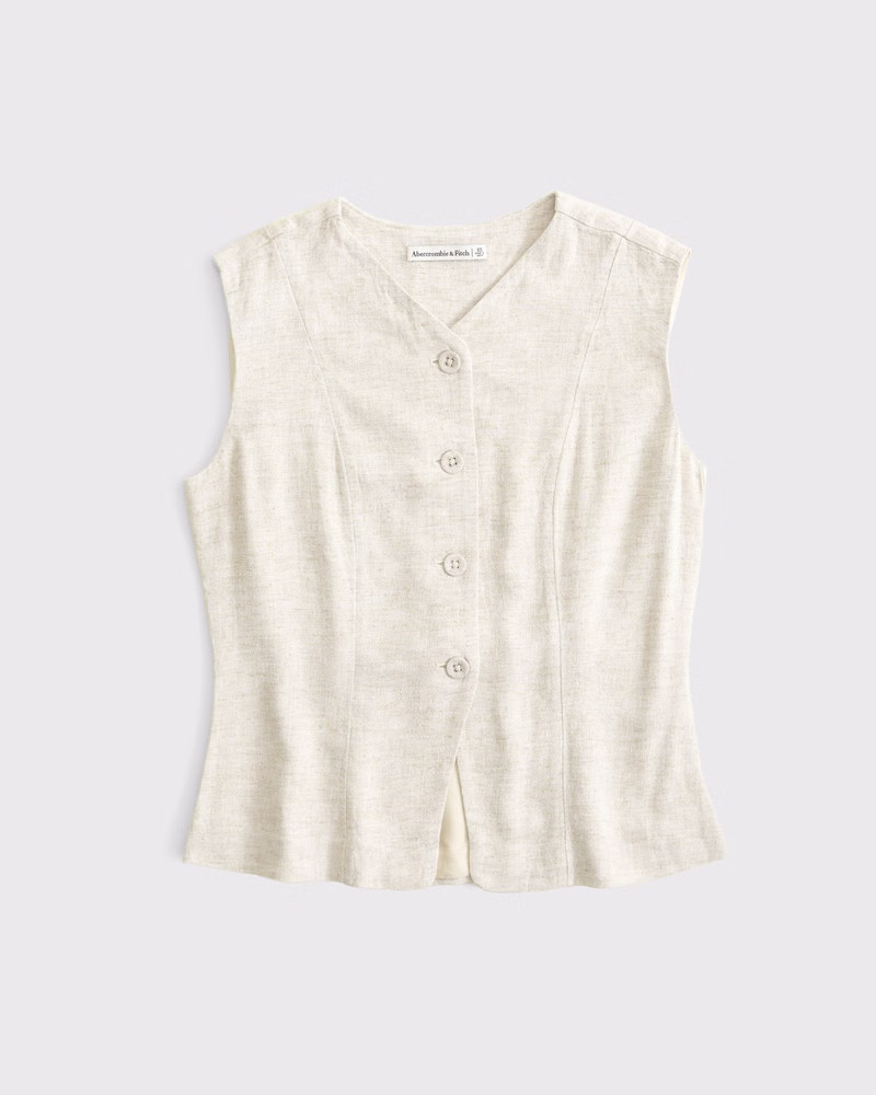Linen-Blend Button-Through Vest | Abercrombie & Fitch (US)