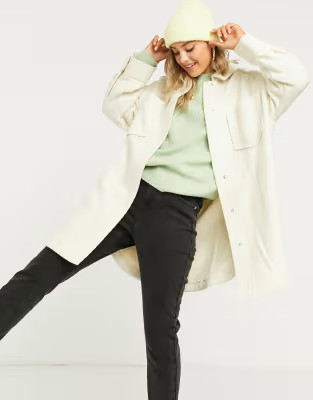 ASOS DESIGN longline twill shacket in cream | ASOS (Global)