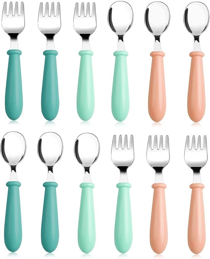 12 Pieces Toddler Utensils Toddler Forks and Spoons, Kids Silverware Stainless Steel Childrens Sa... | Amazon (US)