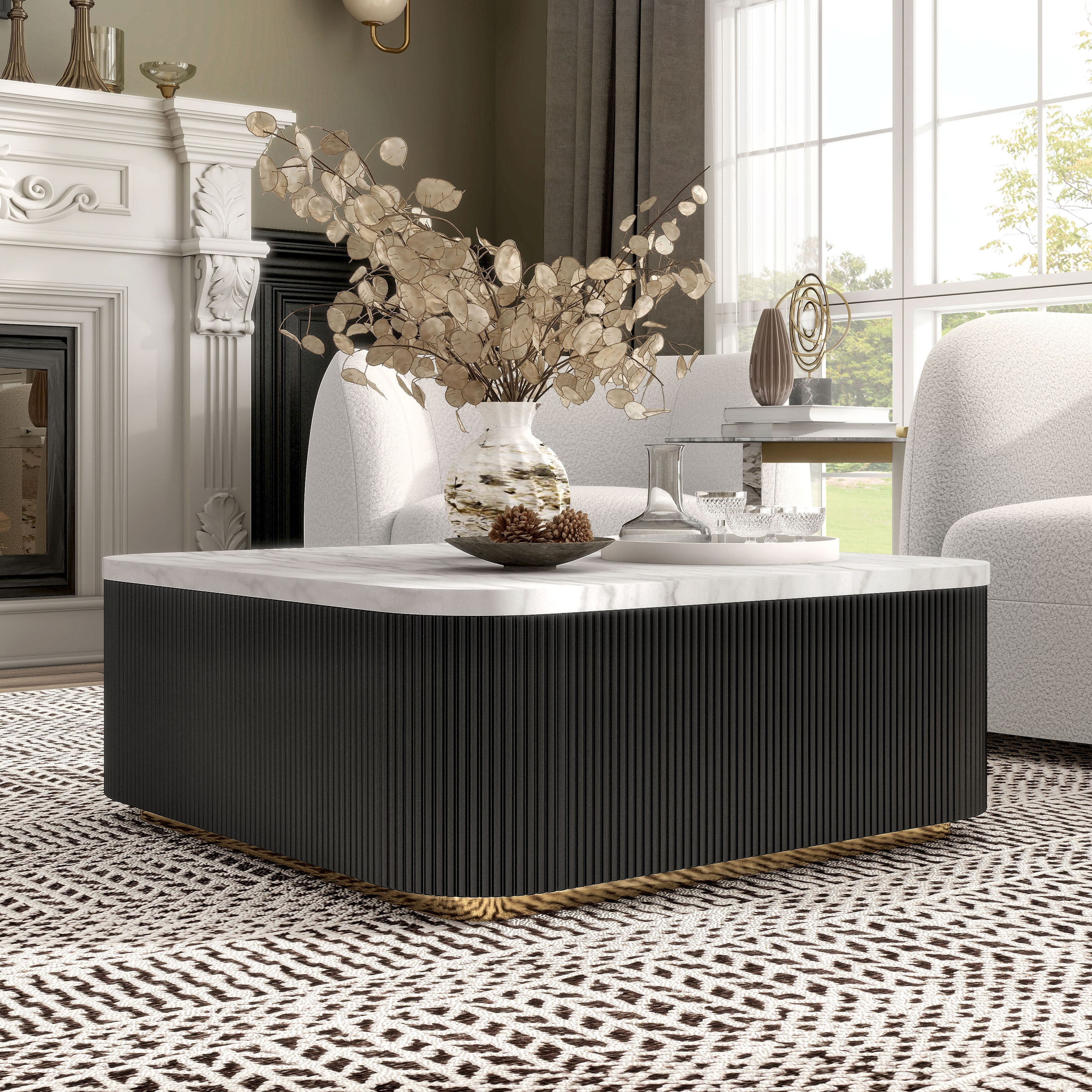 Furniture of America Modern Granite/Marble White 35-in W x 14-in H Coffee Table Stainless Steel in Black | IDF-47000BK-CS | Lowe's