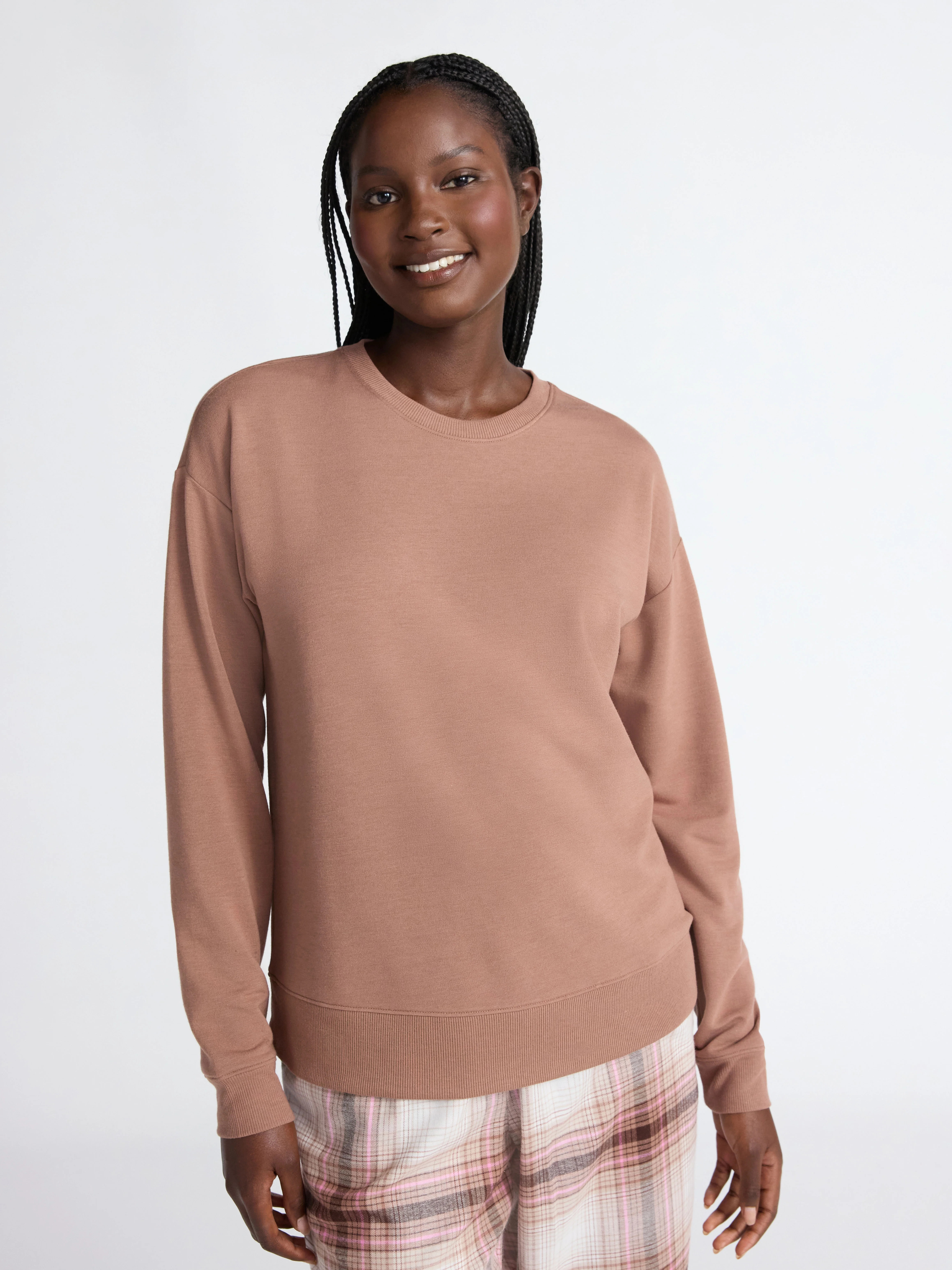 Joyspun Women's Fleece Drop Shoulder Sleep Top with Long Sleeves, Sizes XS-3X | Walmart (US)