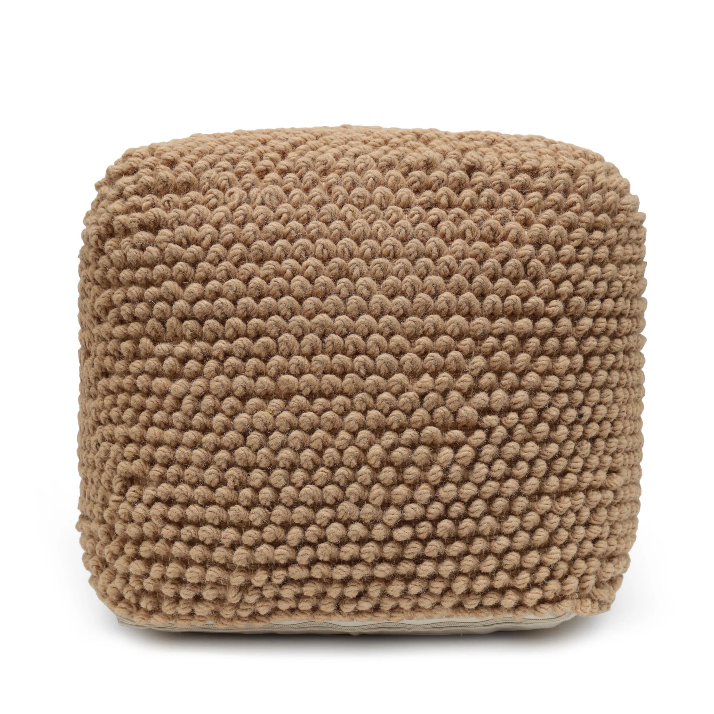Woven Paths Grewell Wool Tufted Cube Pouf, Natural | Walmart (US)