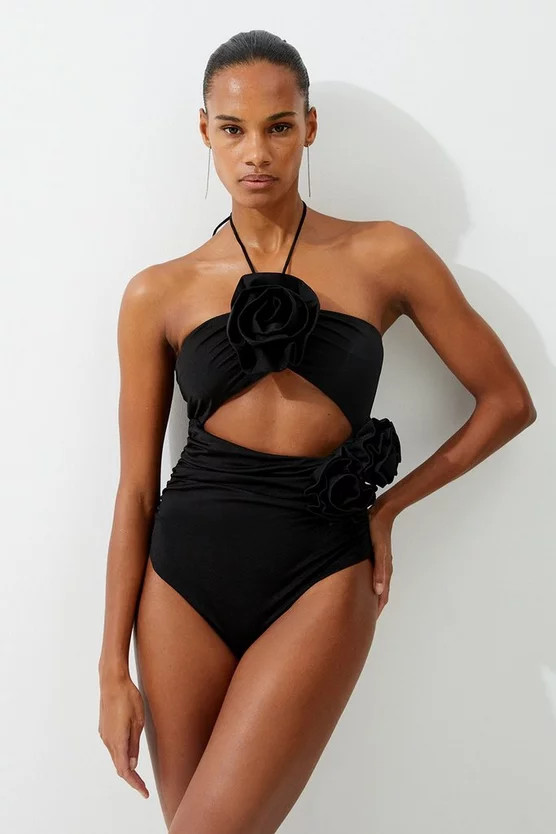 Rosette Cut Out Detail Swimsuit | Karen Millen UK + IE + DE + NL