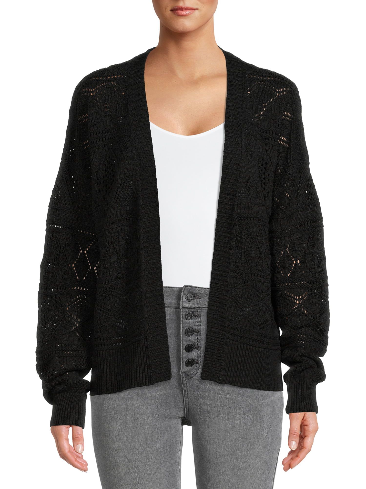 Time and Tru Women's Pointelle Cardigan with Long Sleeves | Walmart (US)