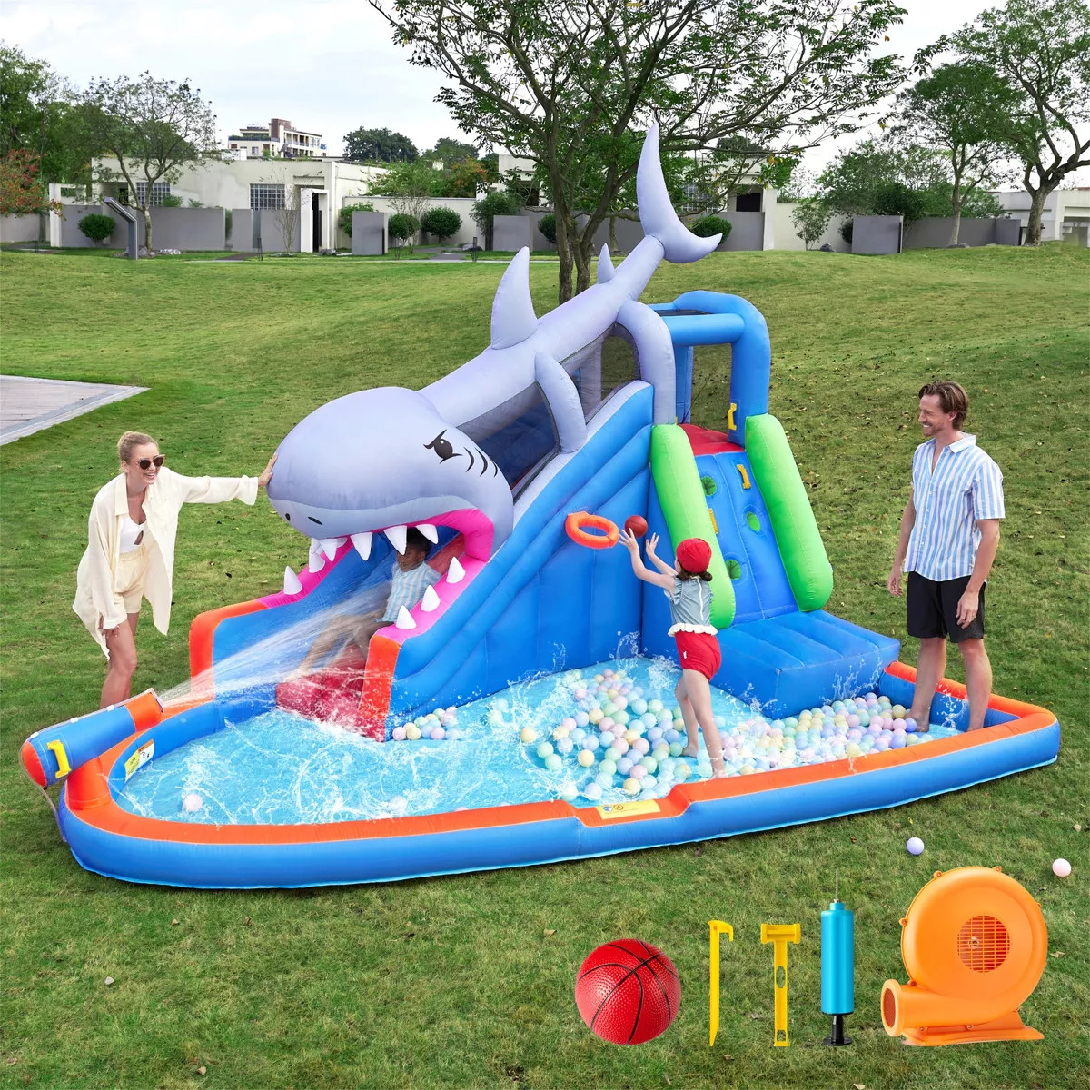 Joyfy Shark Inflatable Lawn Water Slide Bounce house, Blow Up Water Slides for Backyard, Single P... | Target