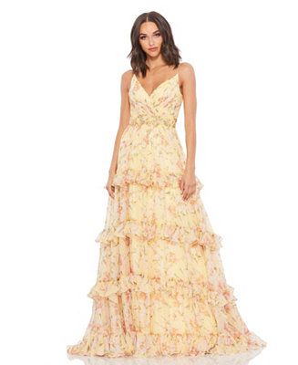 Mac Duggal Women's Tiered Floral Chiffon Gown - Macy's | Macy's