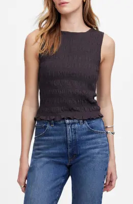 Madewell Smocked Tank Top in White at Nordstrom, Size Large | Nordstrom