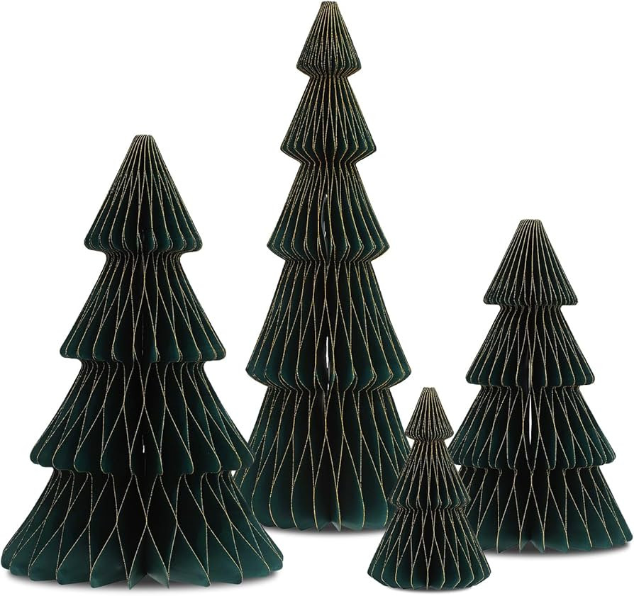 4 Pcs Dark Green Paper Honeycomb Christmas Tree Set – 16", 14", 10", 6" – Magnetic Design for... | Amazon (US)
