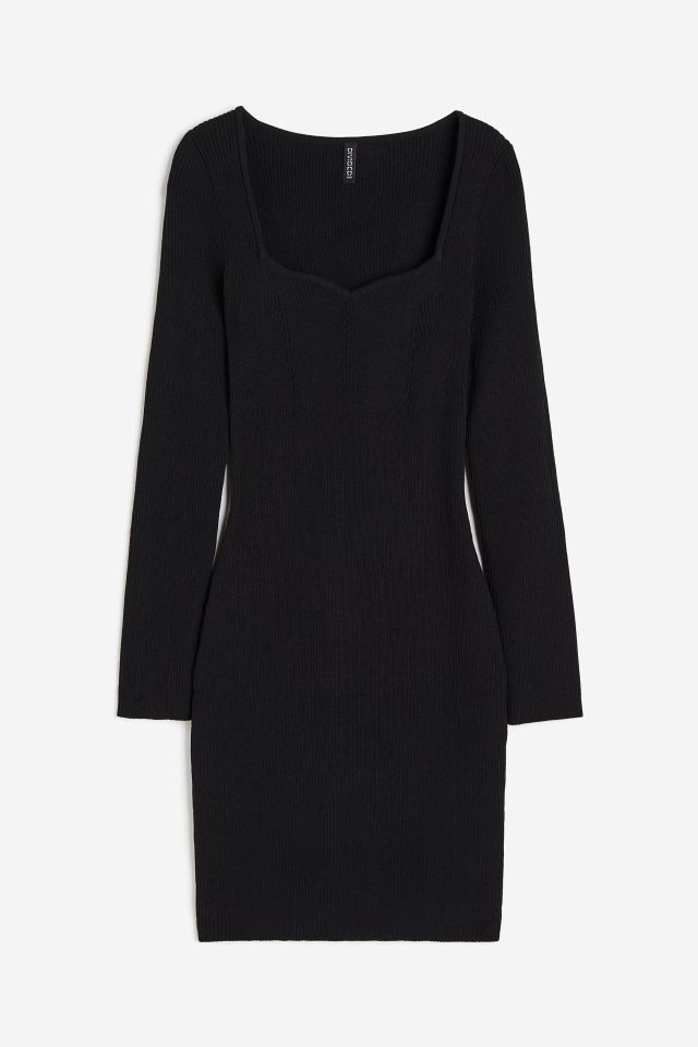 Rib-knit Sweetheart-neck Bodycon Dress | H&M (US + CA)