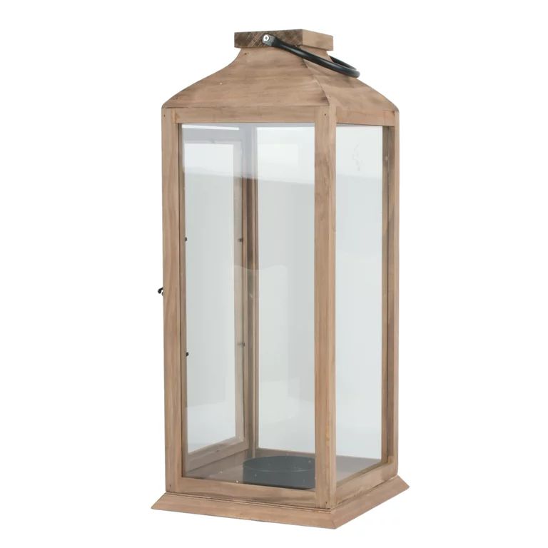 Better Homes & Gardens Decorative Natural Wood and Glass Battery Operated Outdoor Lantern with Re... | Walmart (US)