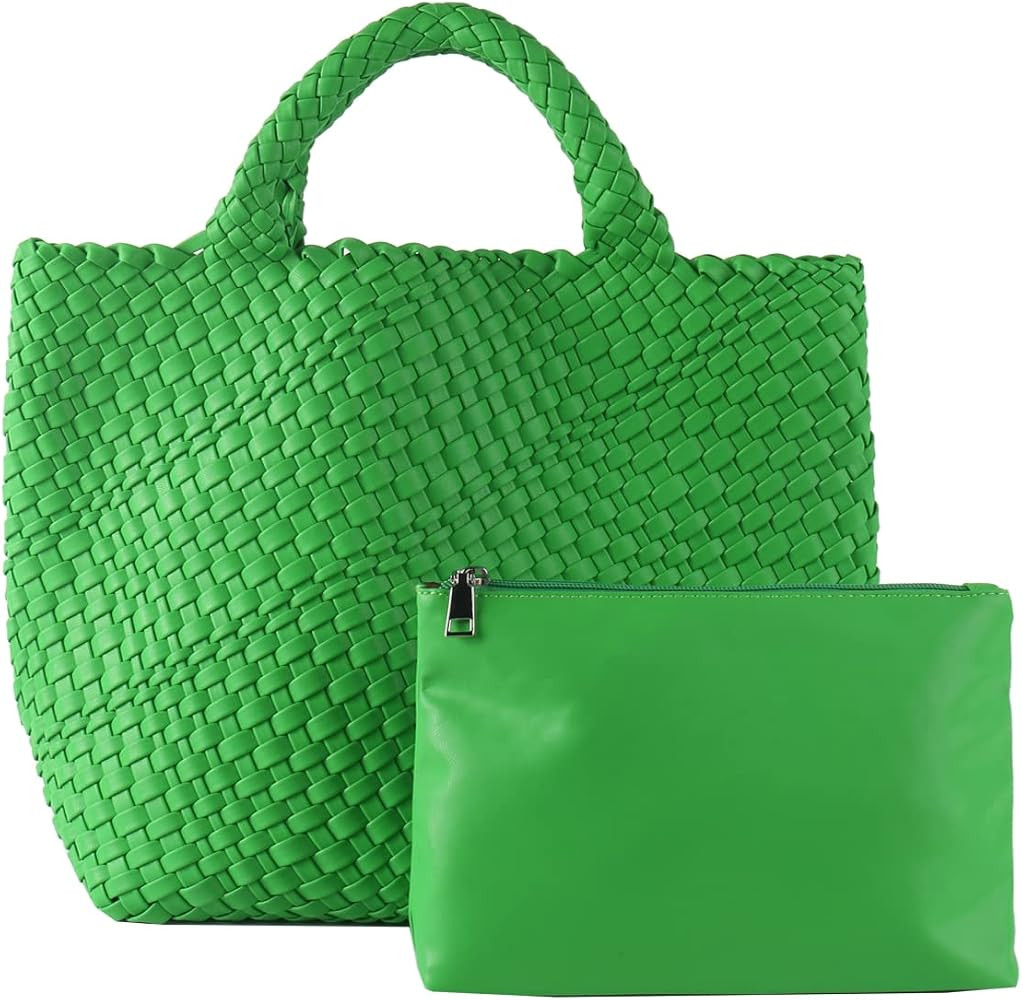 Woven Beach Tote Bag, Women Macaron Soft Leather Weave Handbag with Purse Top-handle Handbag for ... | Amazon (US)