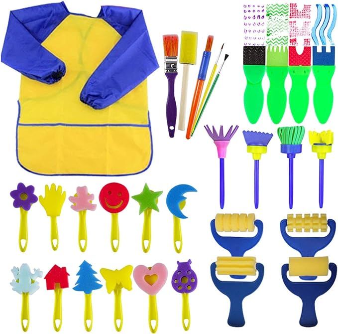 EVNEED Paint Sponges for Kids,29 pcs of Fun Paint Brushes for Toddlers.Coming with Sponge Brush, ... | Amazon (US)