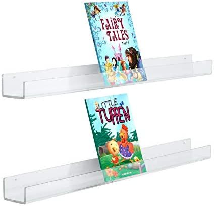 FEMELI 2 Pack 36 Inch Clear Acrylic Floating Bookshelf for Kids, Wall Display Shelf with Lips for... | Amazon (US)