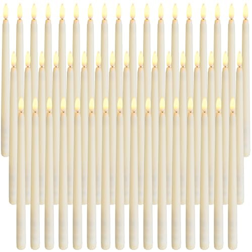 Baquler 50 Pcs Flameless Ivory Taper Candles Bulk Flickering LED Candles Taper Warm White Light LED Candlesticks for Christmas Wedding Home Decoration No Remote Control, 9.6 Inch | Amazon (US)