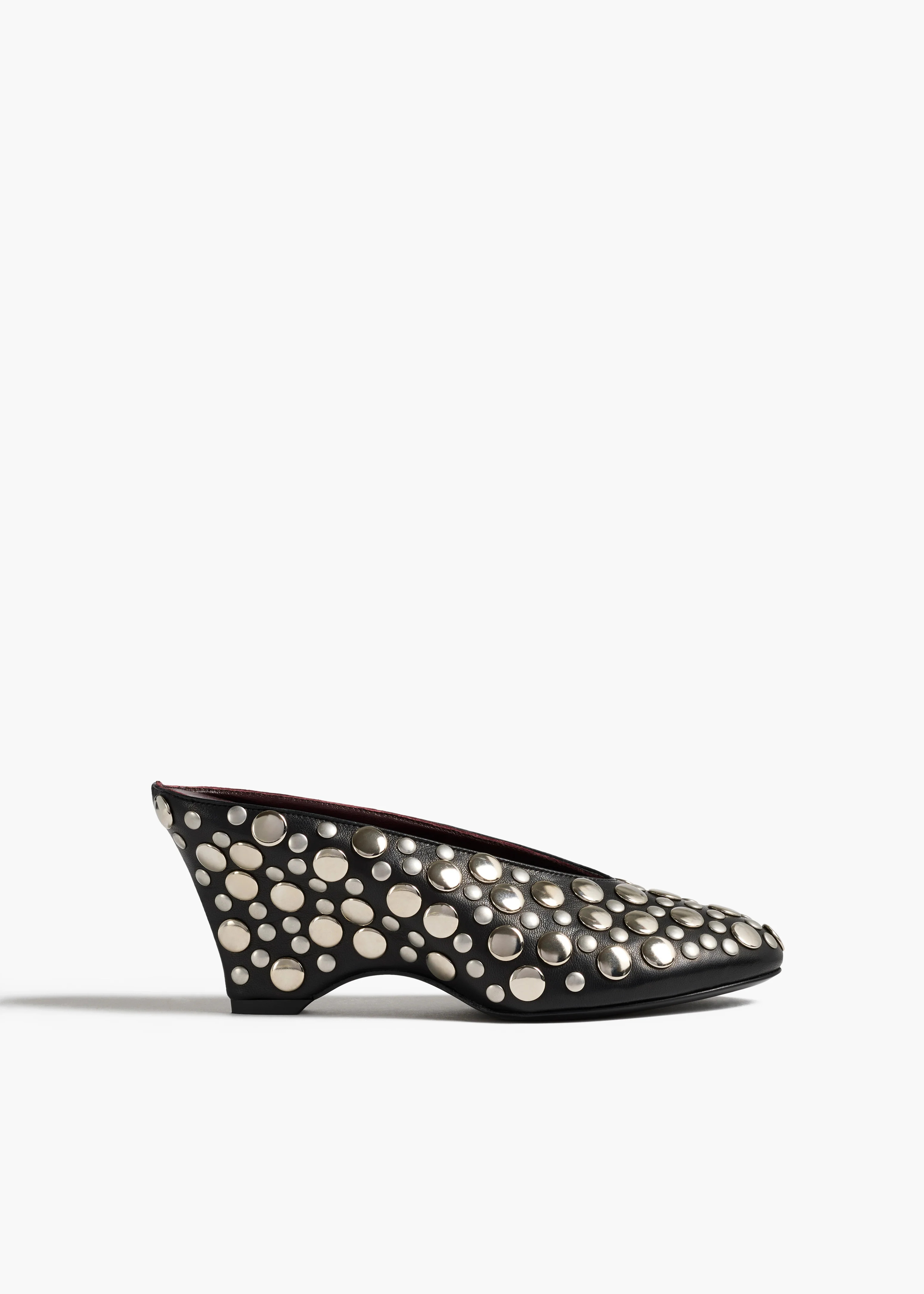 KHAITE - Cloak Wedge In Black Leather With Silver Studs | Khaite