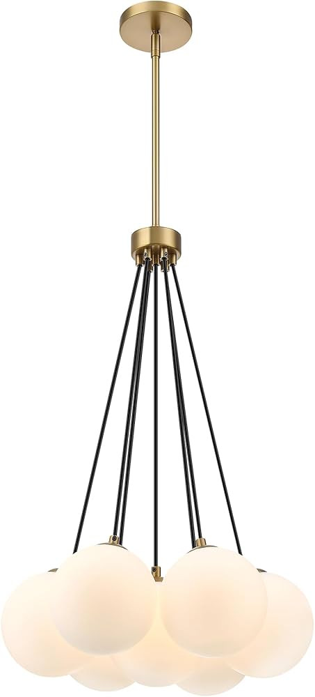 Modern Sputnik Glass Chandelier,Opal White Globe Pendant Light, Gold Sputnik Bubble Glass Ceiling... | Amazon (US)