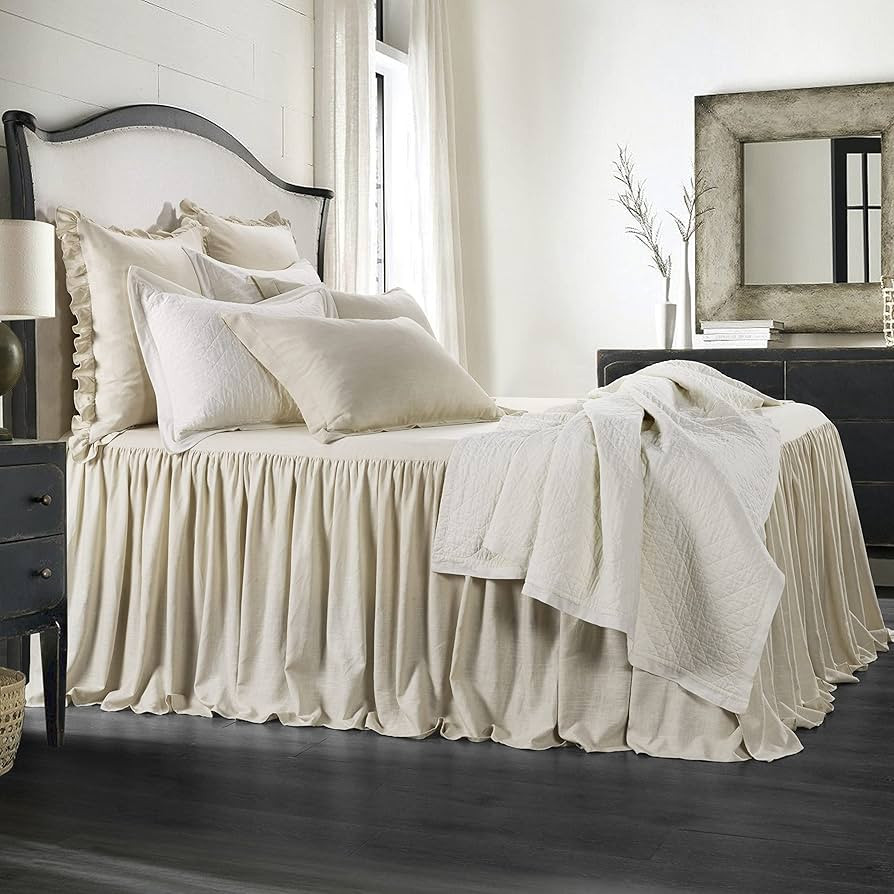 HiEnd Accents Luna Washed Linen 3 Piece Ruffle Skirt Bedspread Set with Pillow Shams, Light Tan S... | Amazon (US)