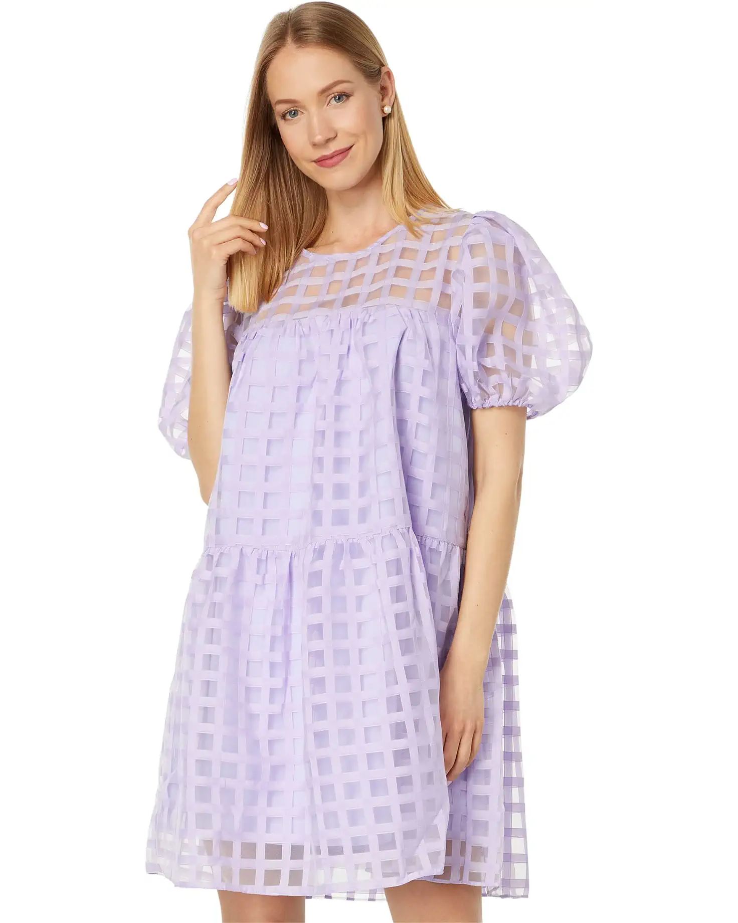 Gridded Puff Sleeve Dress | Zappos