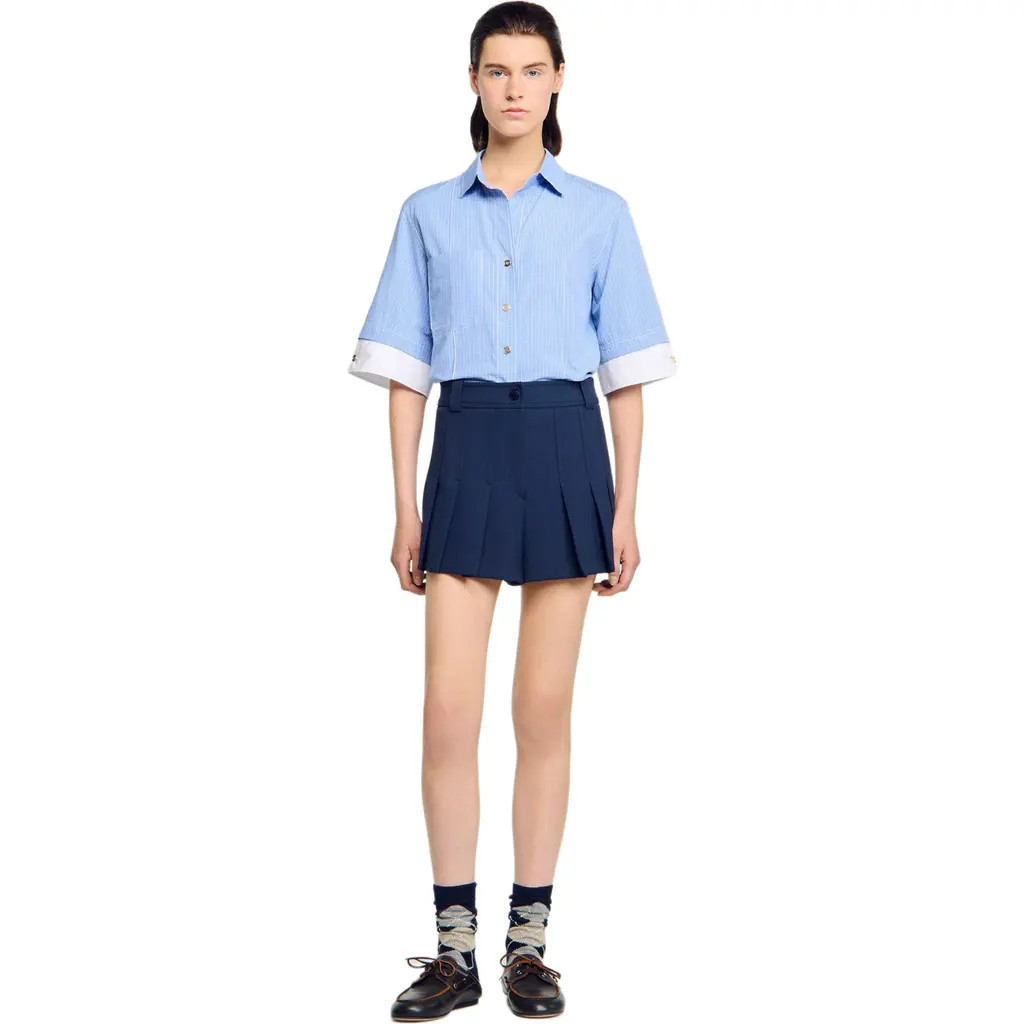 SANDRO Tailored pleated shorts in Navy Blue at Nordstrom, Size 40 Eu | Nordstrom