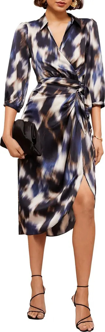 Friends Like These Abstract Print Satin Wrap Midi Dress | Nordstrom | Nordstrom