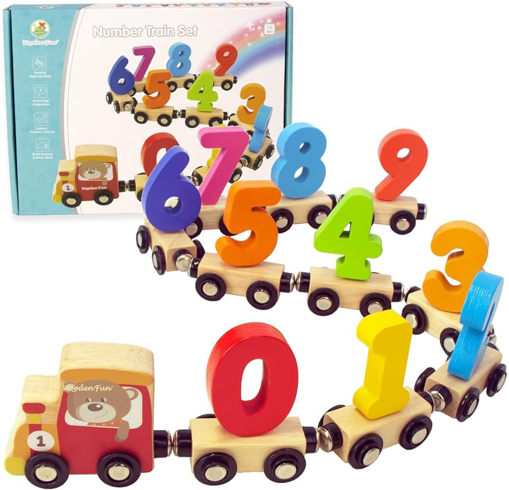 WOODENFUN Number Train Set for 1 2 3 Year Olds, Educational Toy Cars for Toddlers, Montessori Lea... | Amazon (US)