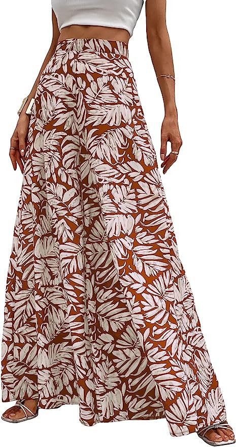 MakeMeChic Women's Palazzo Pants Casual High Waist Flowy Loose Wide Leg Pants | Amazon (US)