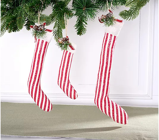 Cozy Cottage by Liz Marie S/3 Vintage Stocking Ornaments - QVC.com | QVC