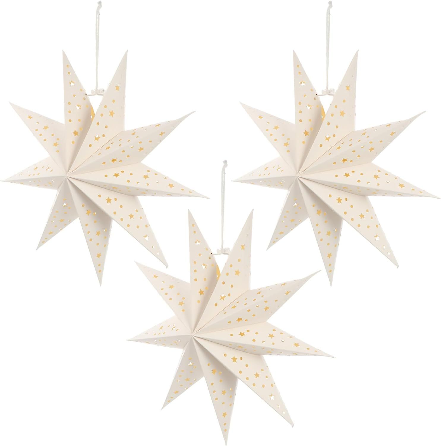 OSALADI 3Pcs Paper Star Lantern Lampshade 9 Pointed Star Paper Lanterns Hanging Decorations for C... | Amazon (US)