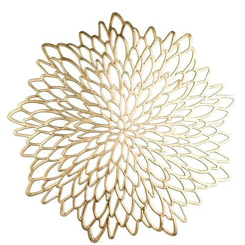 Snowkingdom Pack of 18 Gold Metallic Round Placemats Bulk Pressed Vinyl Leaf Dinning Kitchen Table Mats Decorations Setting for Christmas Wedding Thanksgiving Party Event Holiday Autumn Harvest | Amazon (US)