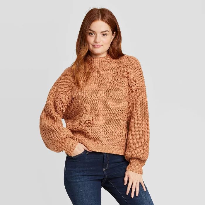 Women's Mock Turtleneck Fringe Pullover Sweater - Universal Thread™ | Target