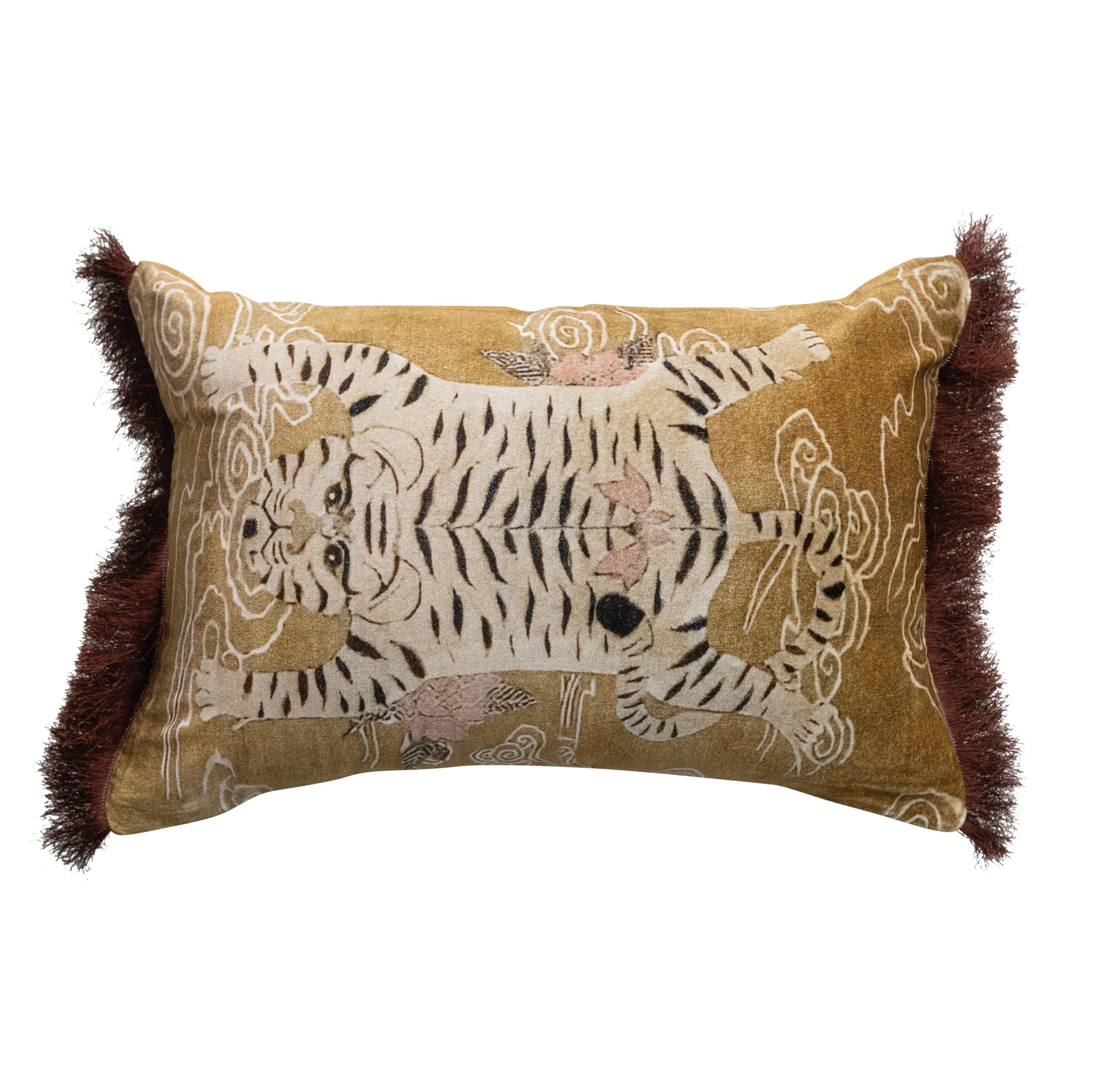 Creative Co-Op Tibetan Tiger Print Fringe Cotton Velvet Lumbar Pillow, Multicolor Finish | Amazon (US)