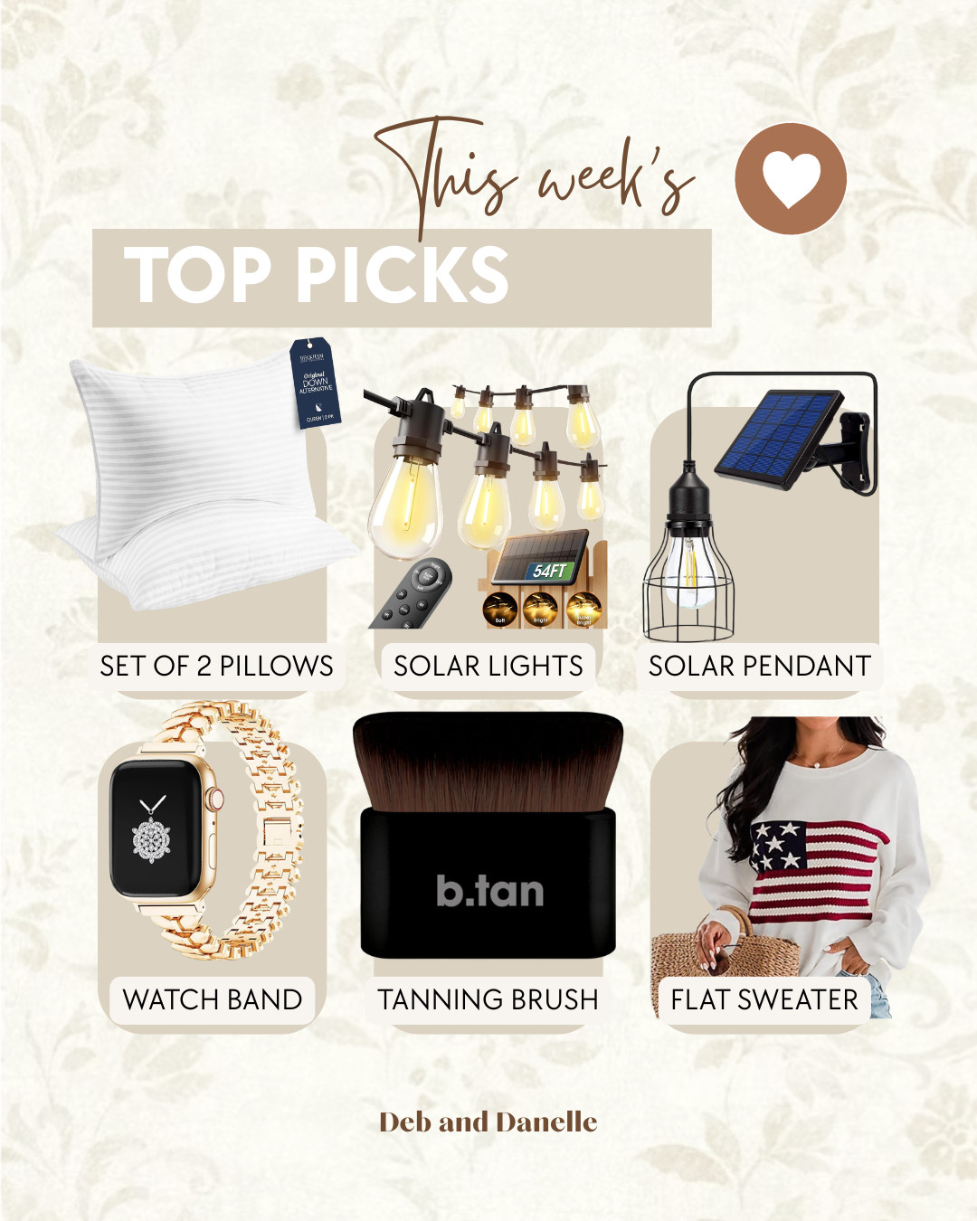 Our most-loved items of the week including our favorite bed pillows, some of the solar lights in our garden, my newest Apple watch band, a self-tanning face brush, and my new American flag shirt for Memorial Day. 

 #LTKSeasonal #LTKHome #LTKMidsize