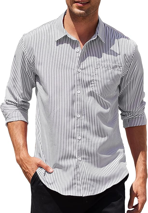COOFANDY Men's Casual Striped Button Down Shirts Long Sleeve Slim Fit Dress Shirts Untucked Shirt... | Amazon (US)