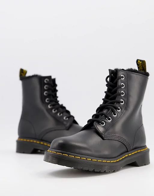 Dr Martens Atlas 8 eye fluff lined boots in black | ASOS (Global)