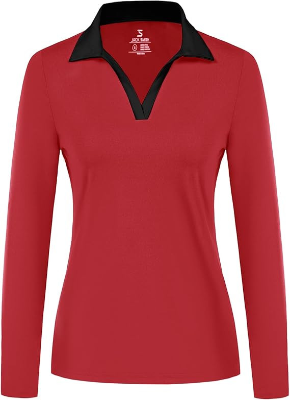 JACK SMITH Women's Long Sleeve Golf Polo Shirts Collared V Neck Athletic Tennis Shirts Moisture W... | Amazon (US)