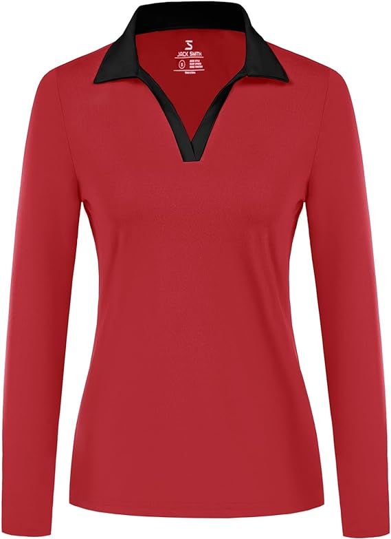 JACK SMITH Women's Long Sleeve Golf Polo Shirts Collared V Neck Athletic Tennis Shirts Moisture W... | Amazon (US)