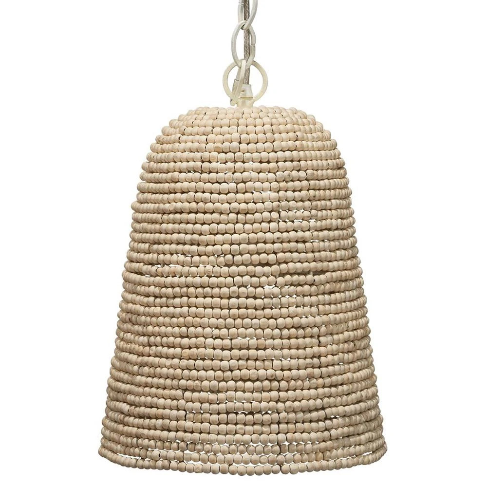 Kevin Coastal Beach Off White Mango Wood Beads Iron Chain Single Pendant | Kathy Kuo Home