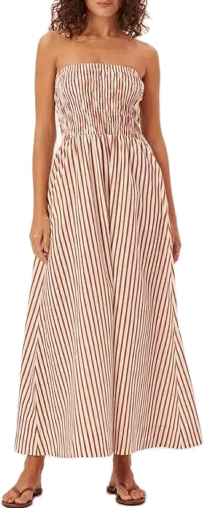 KMBANGI Women Striped Strapless Maxi Dress Smocked Swing Aline Midi Dress Backless Long Tube Dres... | Amazon (US)