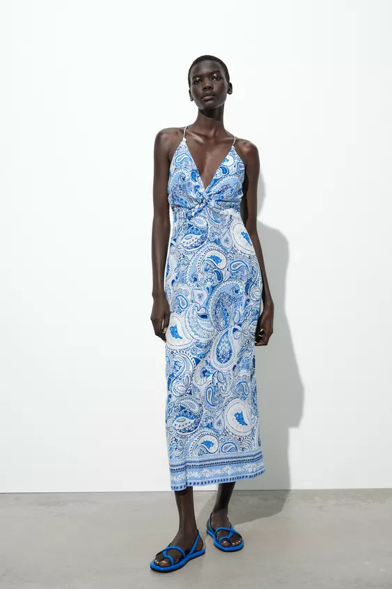 KNOT PRINT MIDI DRESS | Zara US