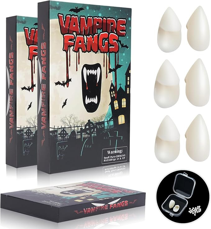 YVELINES Vampire Teeth Fangs Adult: Halloween Realistic Fake Vampire Fangs with Upgraded Reusable... | Amazon (US)