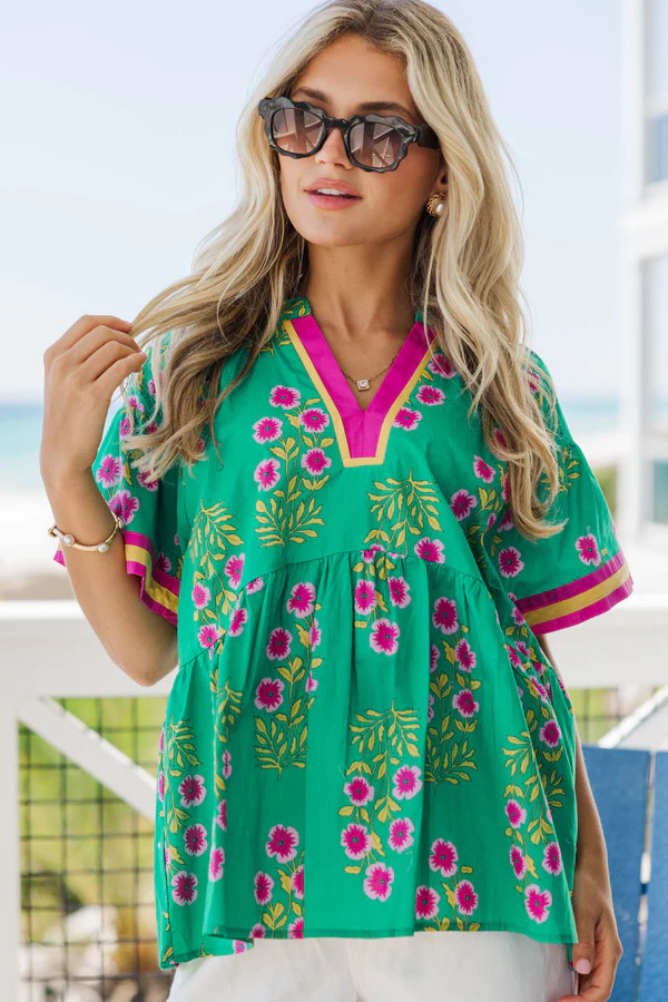 Happiest Here Green Floral Blouse | The Mint Julep Boutique