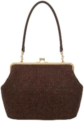 Kiss Lock Bag for Rainbow Woven Fabric Kiss Lock Purses and Handbag, Large Straw Beach Shoulder B... | Amazon (US)