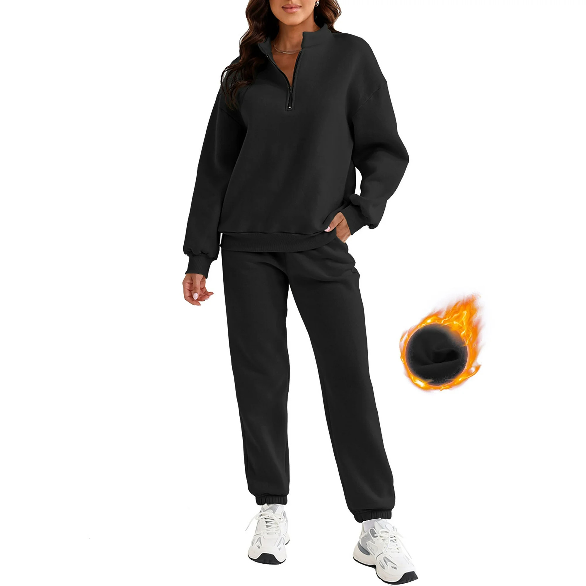 SHEWIN Womens 2 Piece Outfits Sweatsuit Fleece Lined Oversized Half Zip Pullover Long Sleeve Swea... | Walmart (US)