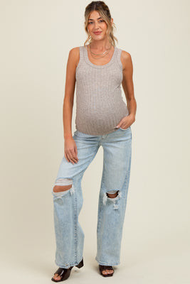 Light Blue Distressed Open Knee Wide Leg Maternity Jeans | PinkBlush Maternity