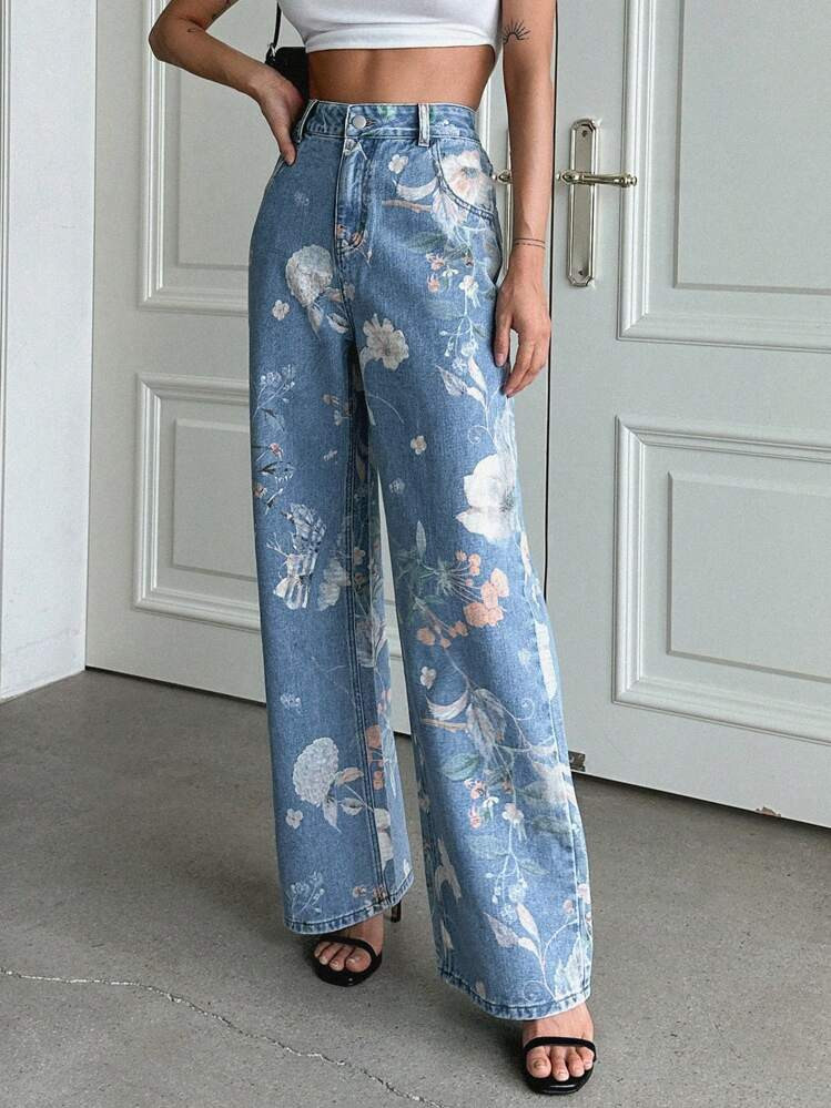 DAZY Floral Print Straight Leg Jeans | SHEIN