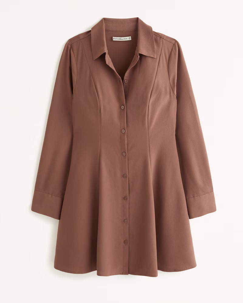 Long-Sleeve Crepe Shirt Dress | Abercrombie & Fitch (US)